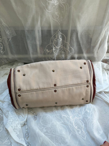 xovintage VINTAGE CHLOE PADDINGTON BAG IN BEIGE CANVAS X PATENT LEATHER - Handbags