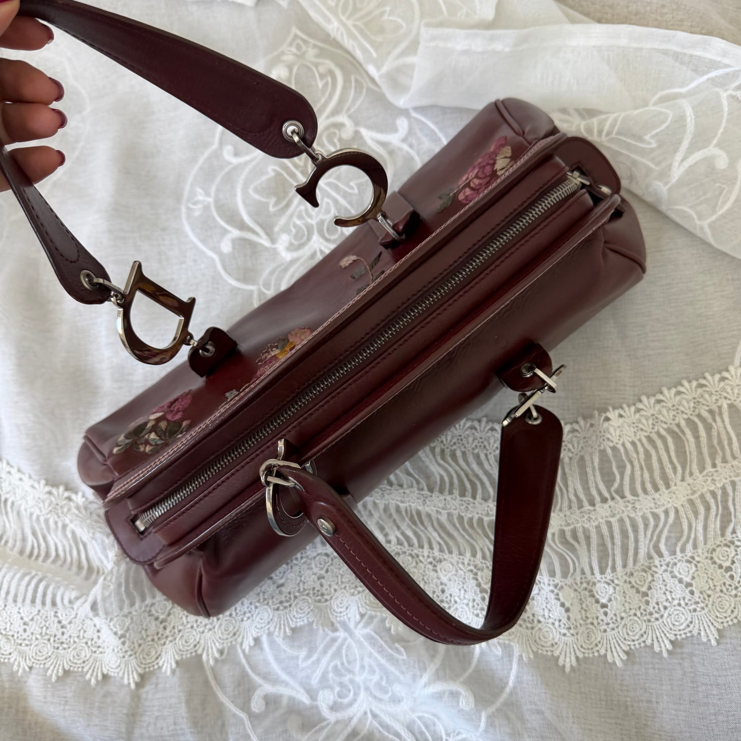 xovintage dior ultra rare embroidered leather floral bag - Uncategorized