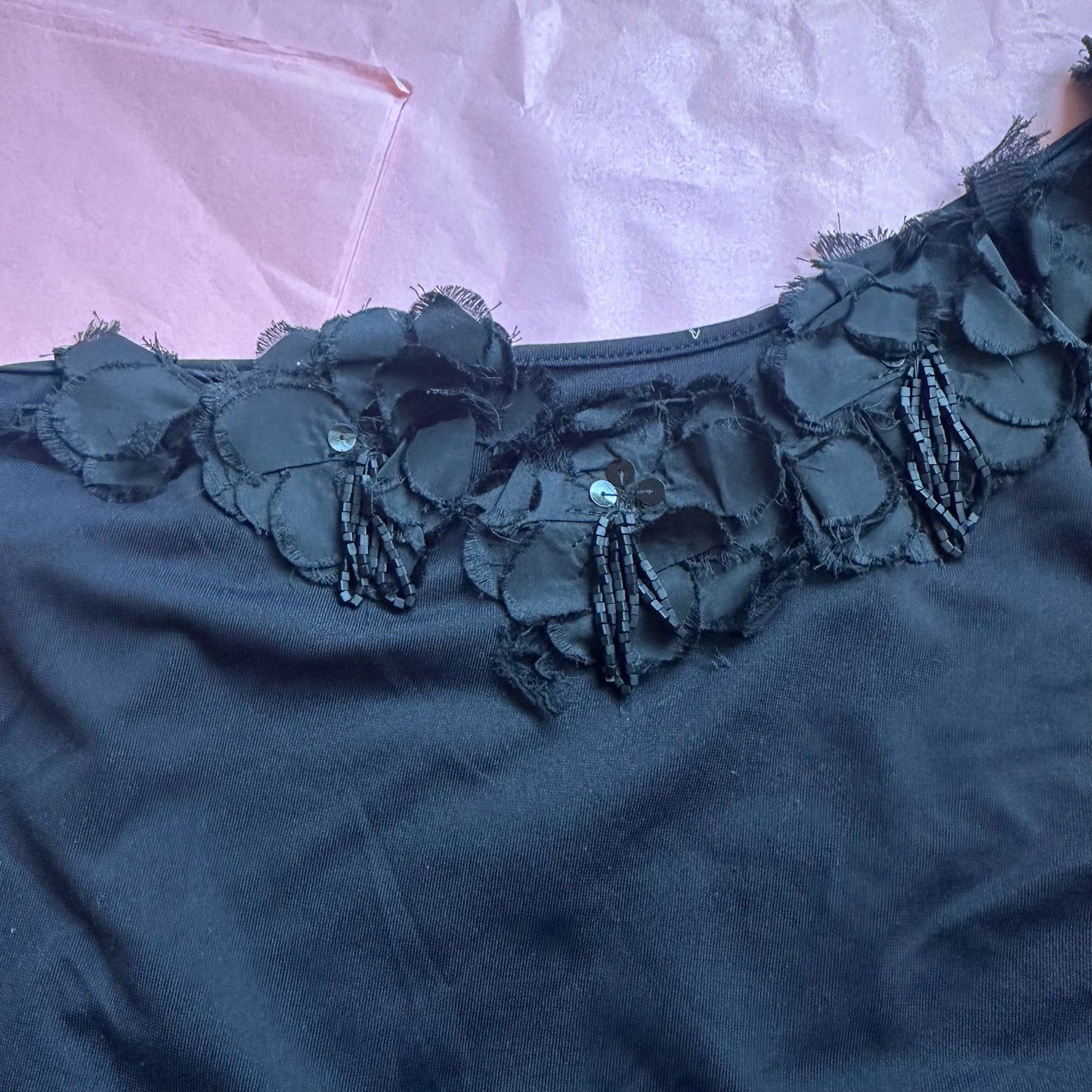 Anna Molinari One Shoulder Floral Embellished Black Top