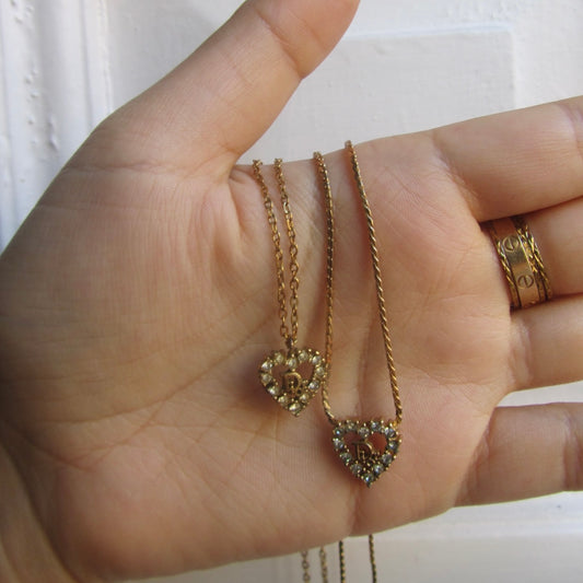 vintage dior heart shaped rhinestone logo necklace