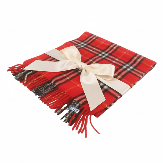 Burberry 100% Cashmere Red Vintage Plaid Scarf