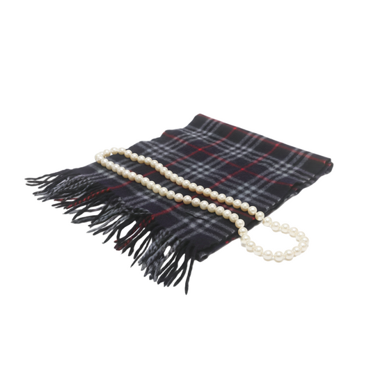 Burberry 100% Cashmere Vintage Navy Plaid Scarf