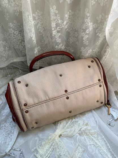 xovintage VINTAGE CHLOE PADDINGTON BAG IN BEIGE CANVAS X PATENT LEATHER - Handbags