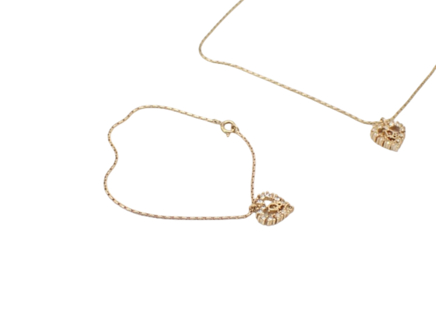 christian dior rhinestone heart bracelet & necklace two-piece set