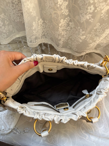 xovintage VINTAGE MIU MIU IVORY LEATHER RUCHED VITELLO BAG - Handbags