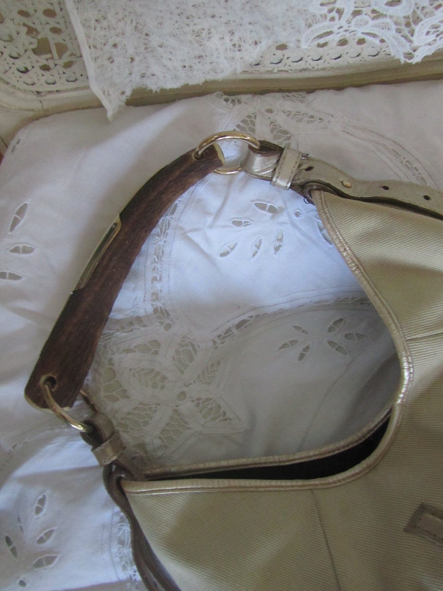 yves saint laurent rive gauche vintage ivory mombasa bag