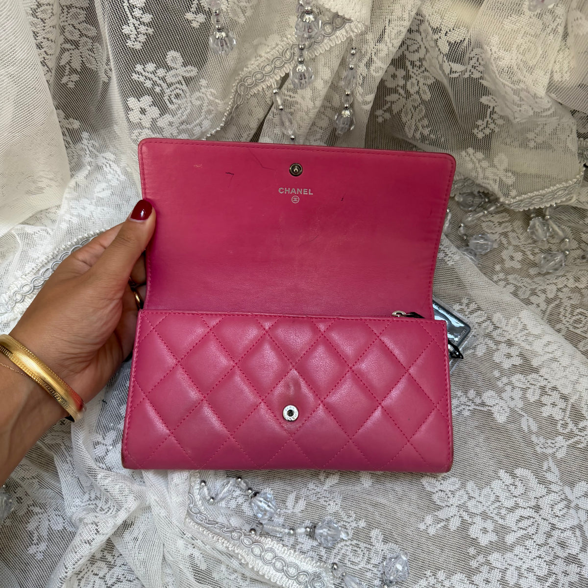 Chanel Vintage Cambon Wallet in Pink Quilted Leather