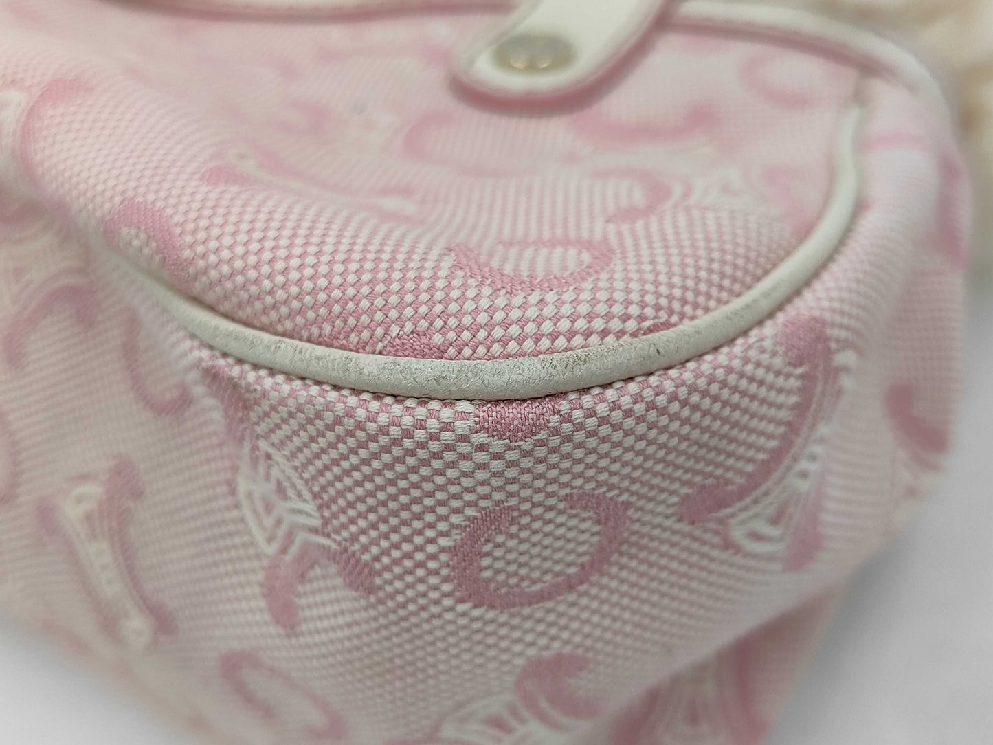 celine rare vintage fur-detailed lily c pompom pink bag + dust bag