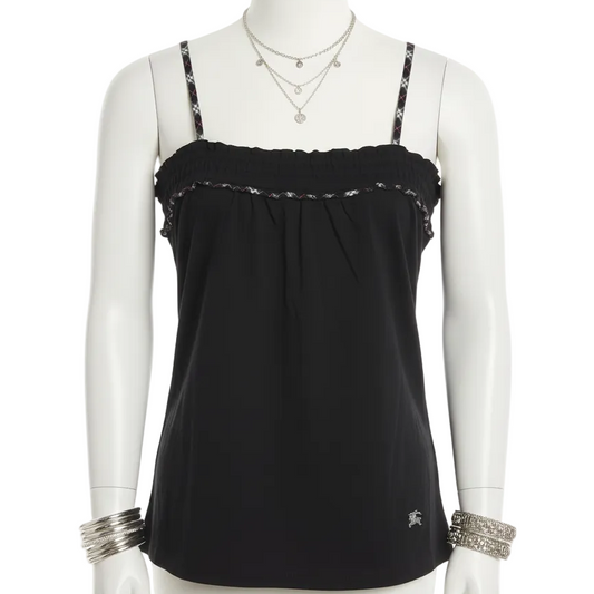 burberry blue label vintage black frilly top