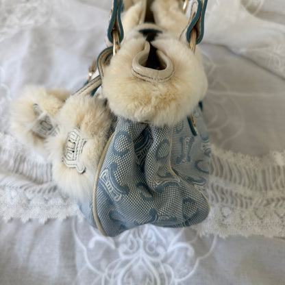 xovintage celine rare vintage fur-detailed lily c pompom blue bag - Handbags