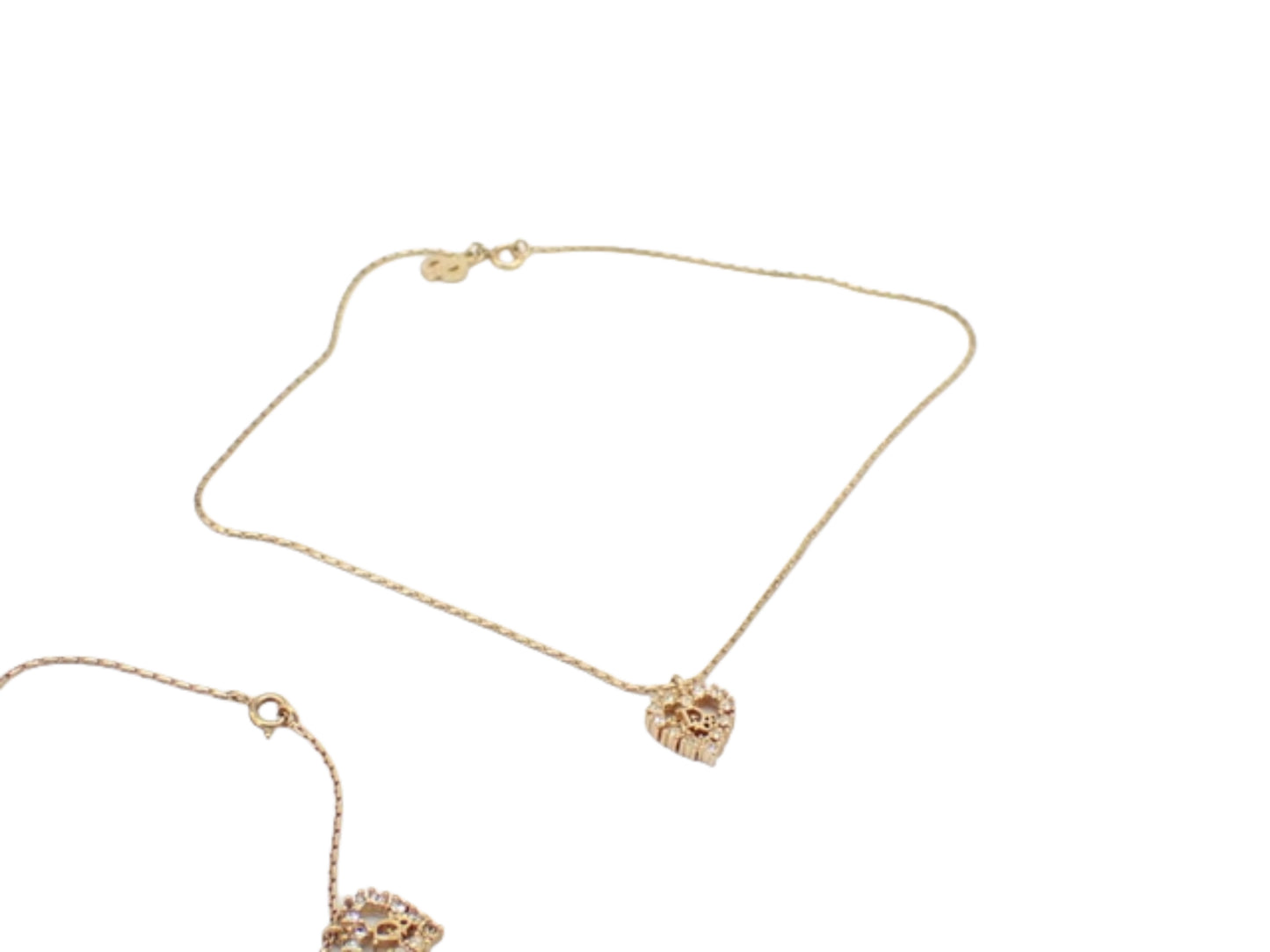 christian dior rhinestone heart bracelet & necklace two-piece set