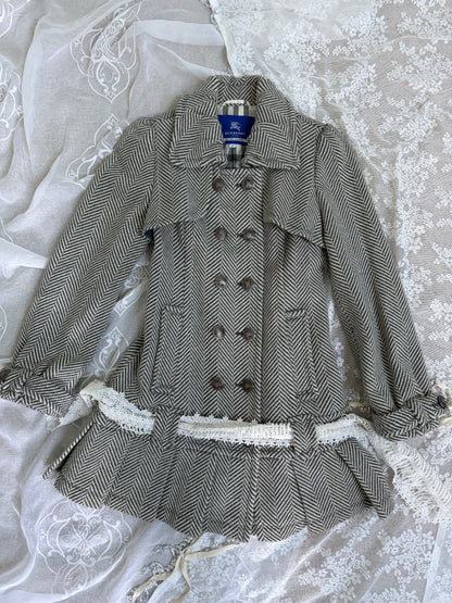 xovintage burberry blue label vintage pleated flirty dress coat w herringbone detail (S, 38) - Overcoats