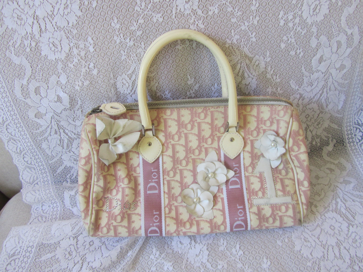 dior pink girly floral vintage trotter bag