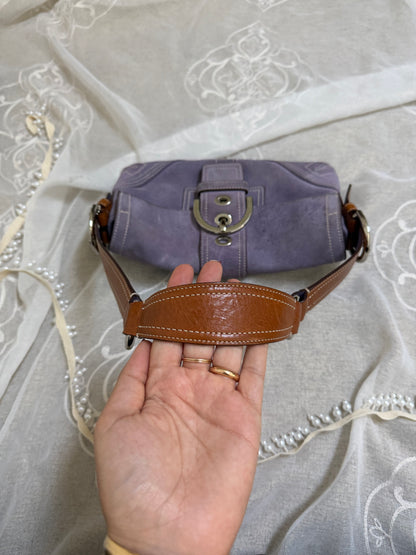 xovintage Vintage Coach Lavender Soho Suede Buckle Flap Shoulder Bag - Handbags