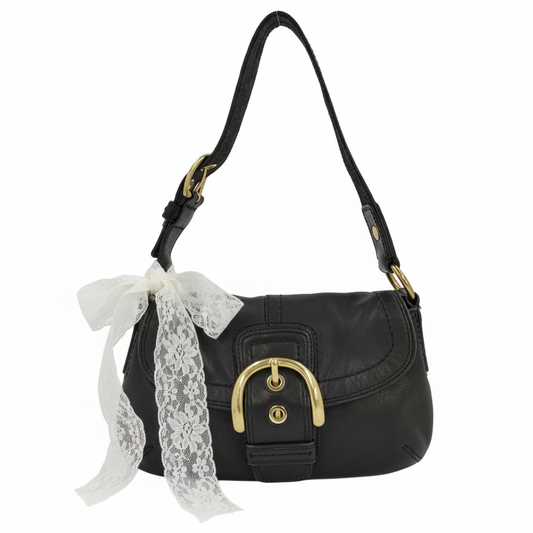 COACH Black Leather x Gold Soho Shoulder Bag