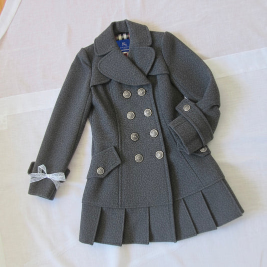burberry blue label vintage grey pleated flirty coat (size 36, xs)