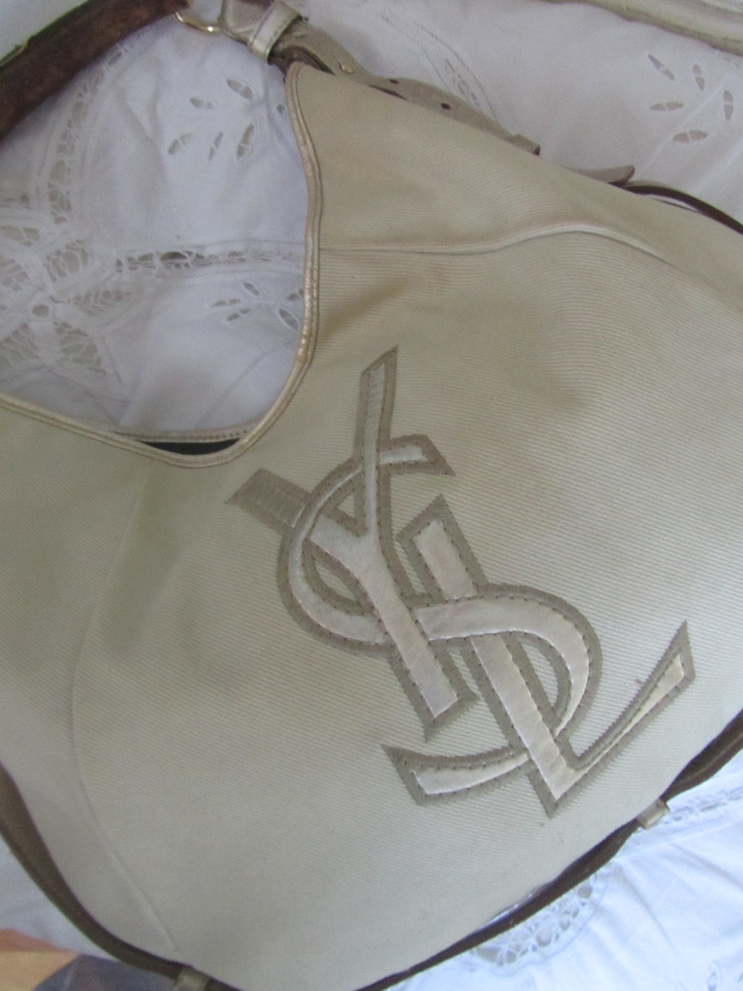 yves saint laurent rive gauche vintage ivory mombasa bag