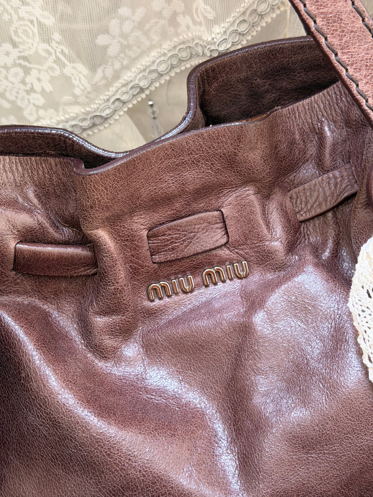 Miu Miu Vintage Chocolate Brown Vitello Lux Bow Shoulder Bag