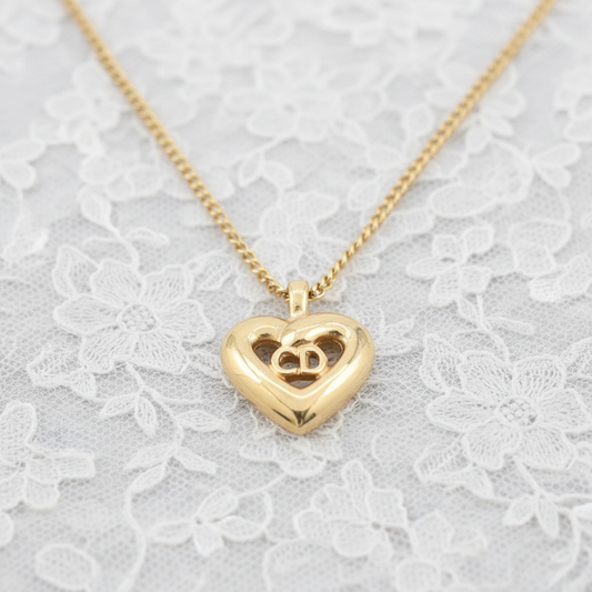 vintage dior heart shaped logo necklace