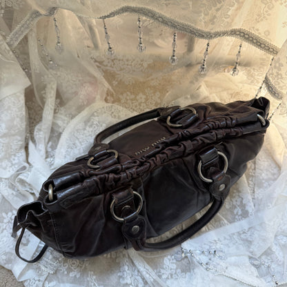 miu miu dark chocolate vintage vitello lux ruched bag