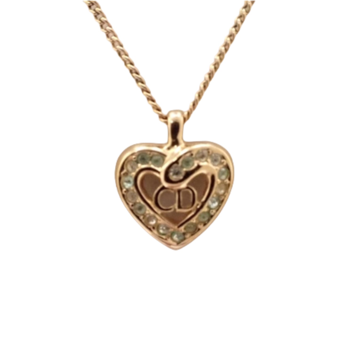 vintage dior heart shaped rhinestone necklace