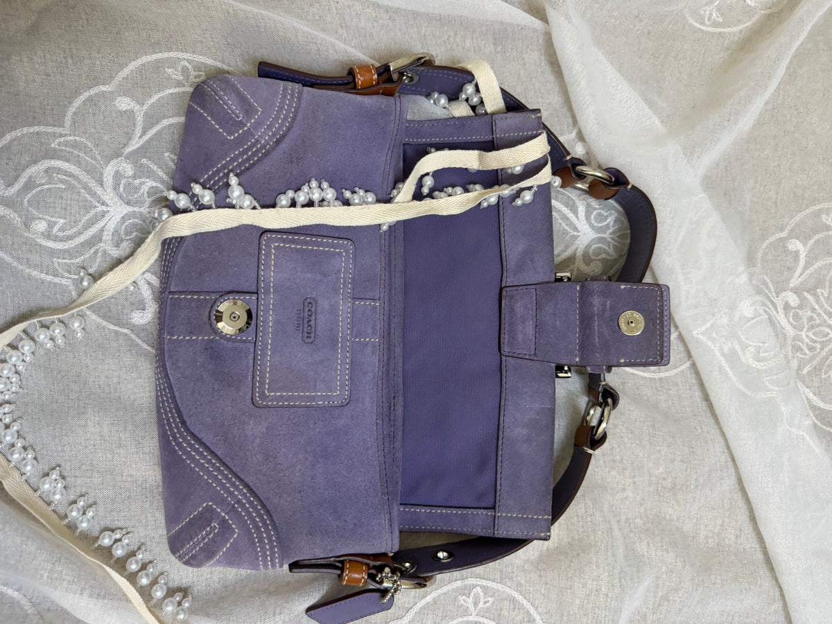 xovintage Vintage Coach Lavender Soho Suede Buckle Flap Shoulder Bag - Handbags