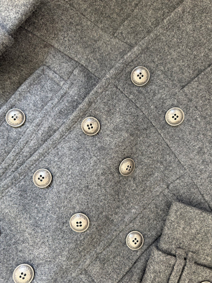 burberry blue label vintage pleated flirty dress coat in grey (36,xs)
