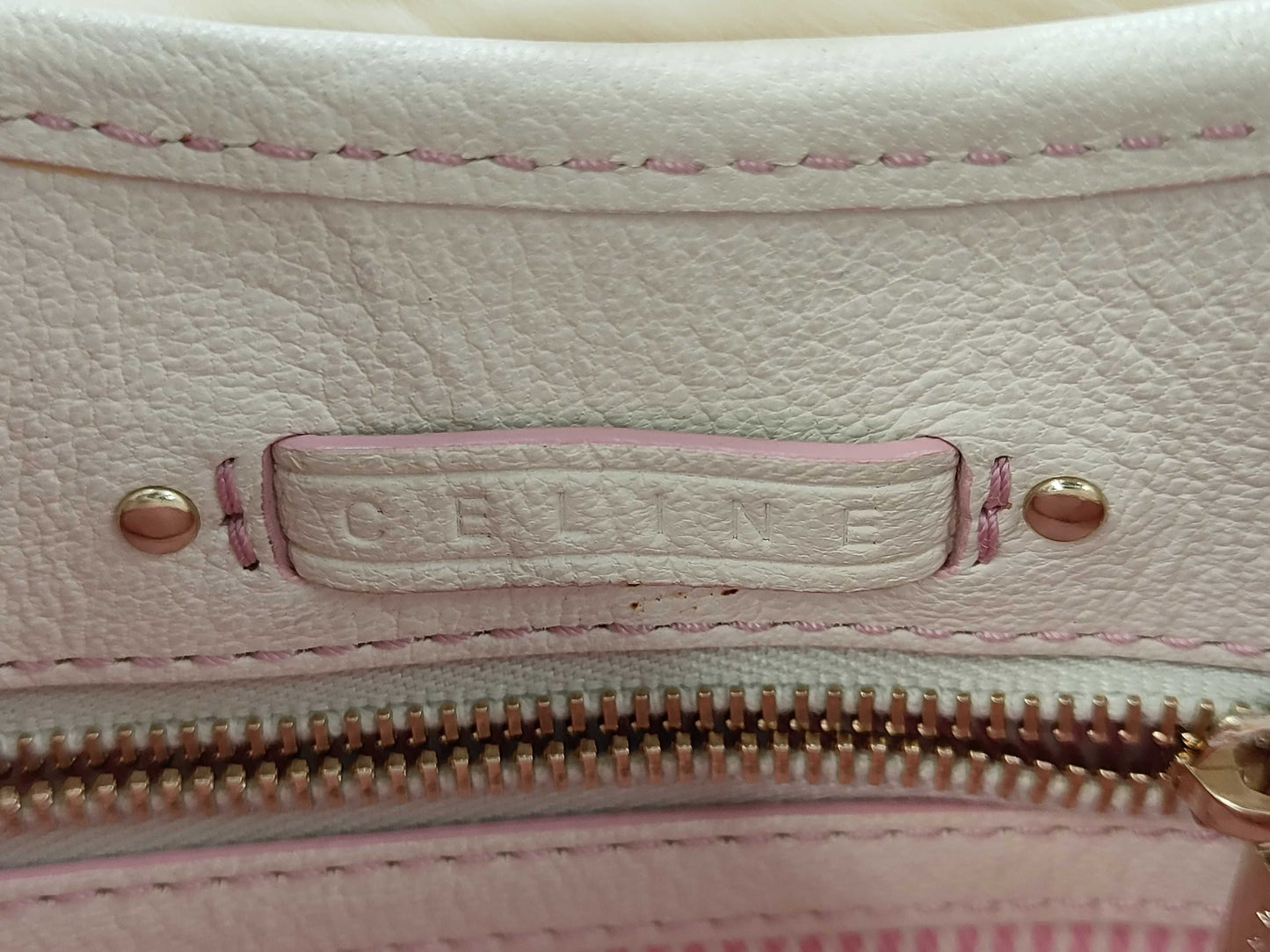 celine rare vintage fur-detailed lily c pompom pink bag + dust bag