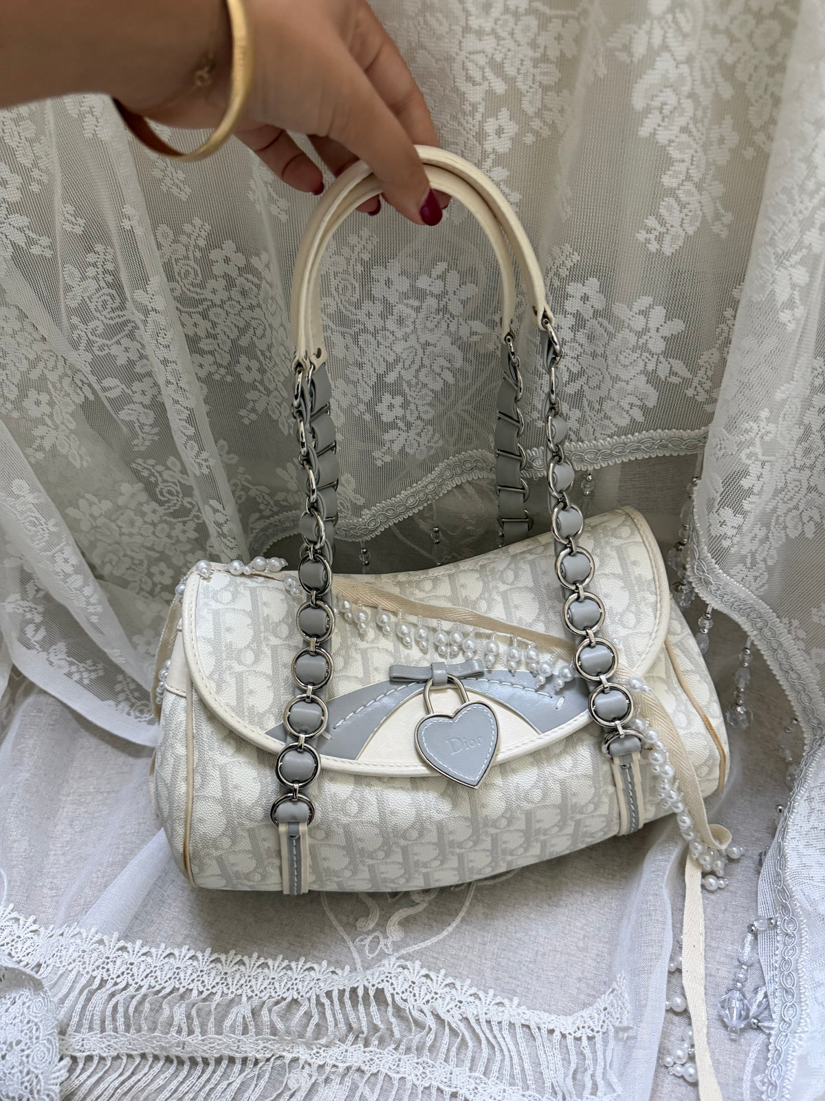 xovintage VINTAGE DIOR 2000S ROMANTIC HEART-CHARM SHOULDER BAG - Handbags
