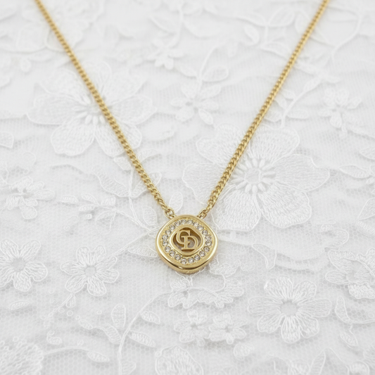 christian dior rhinestone "cd" necklace