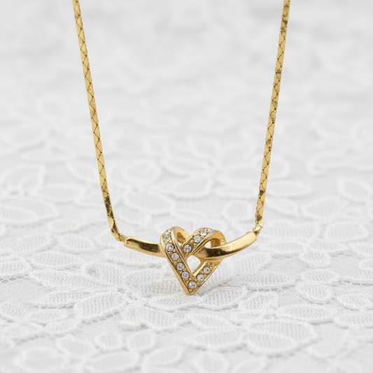 christian dior vintage heart rhinestone necklace