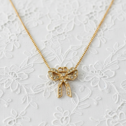 dior ribbon detail rhinestone vintage necklace