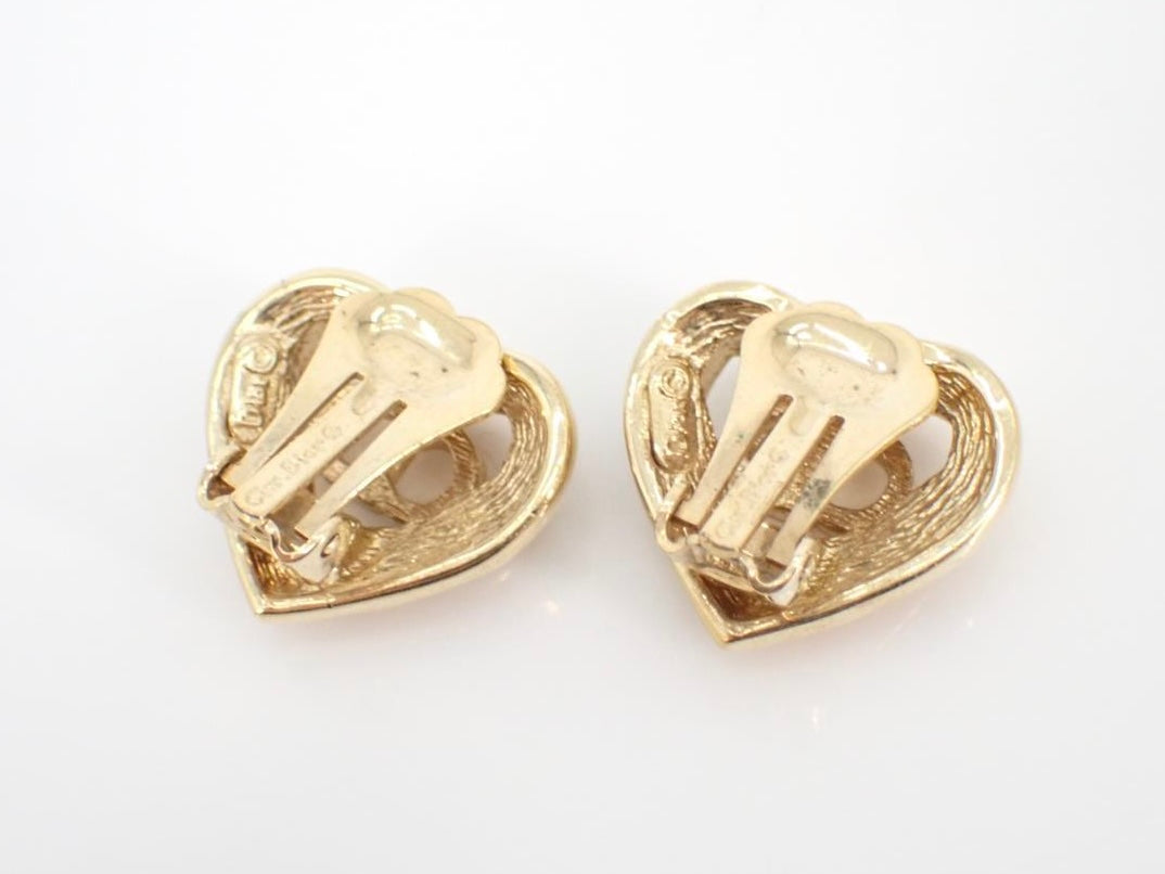 dior rhinestone heart vintage clip-on earrings
