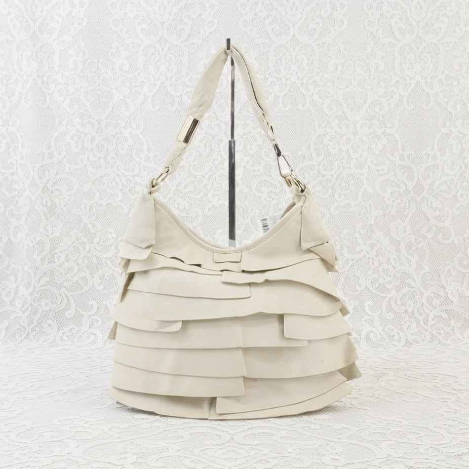 YVES SAINT LAURENT VINTAGE TIERED RUFFLE LEATHER IVORY ST. TROPEZ MOMBASA SHOULDER BAG
