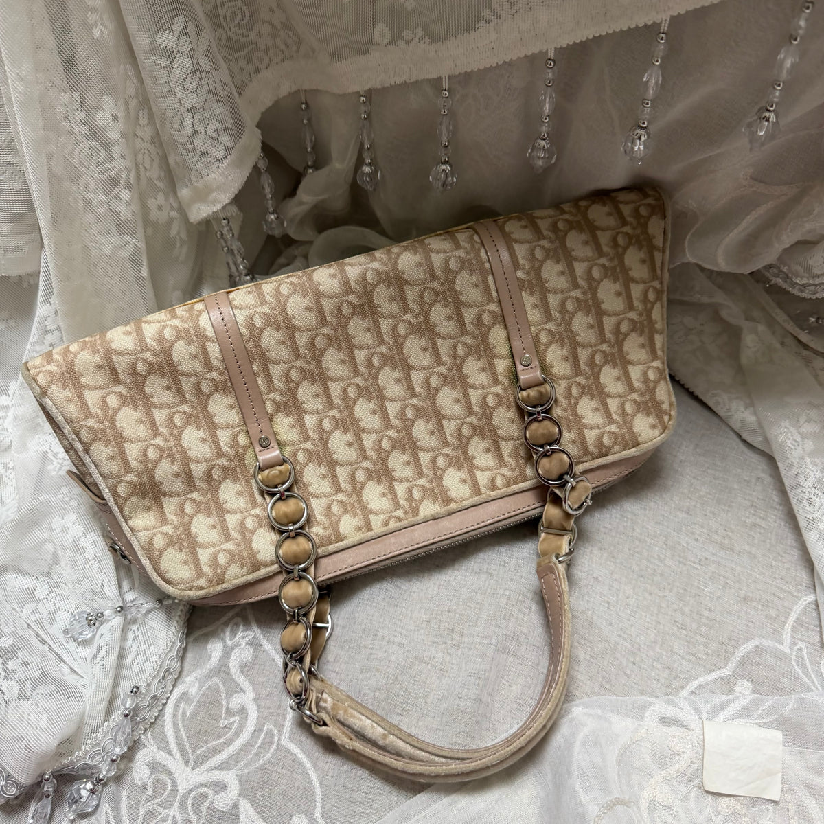 xovintage VINTAGE Dior Romantique Trotter Shoulder Bag with Floral Bow Detail - Handbags