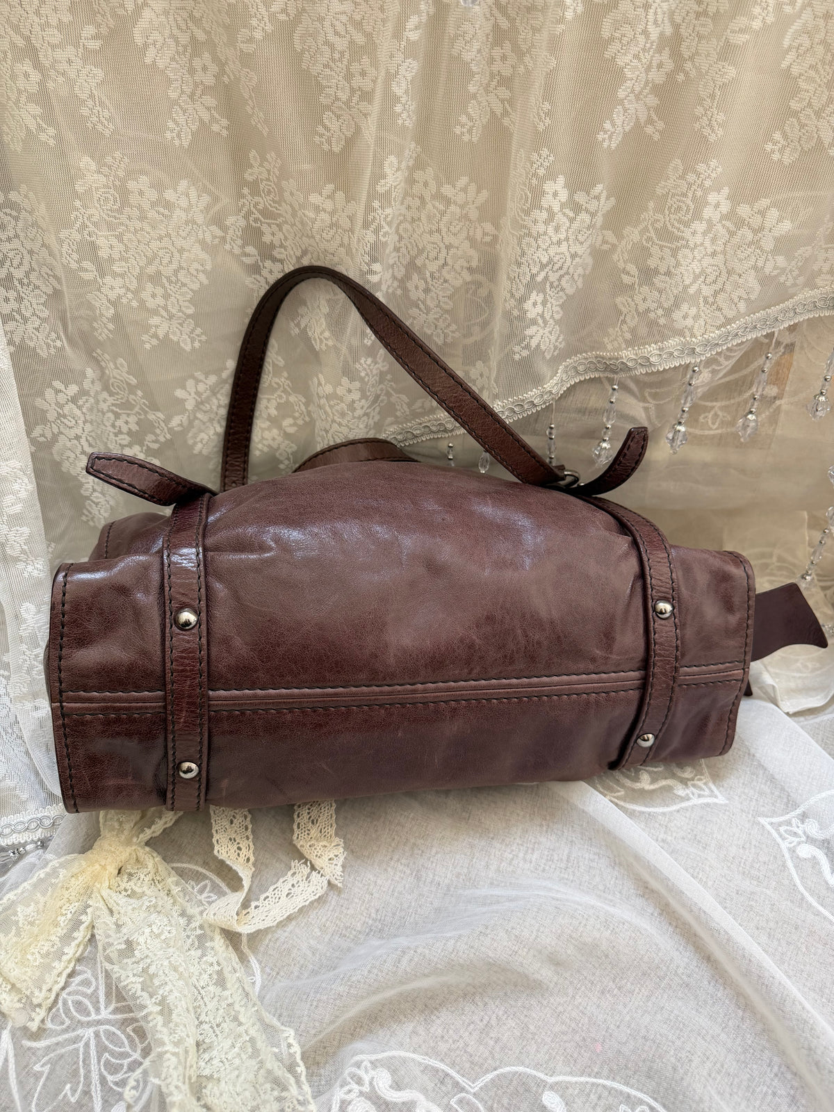 Miu Miu Vintage Chocolate Brown Vitello Lux Bow Shoulder Bag