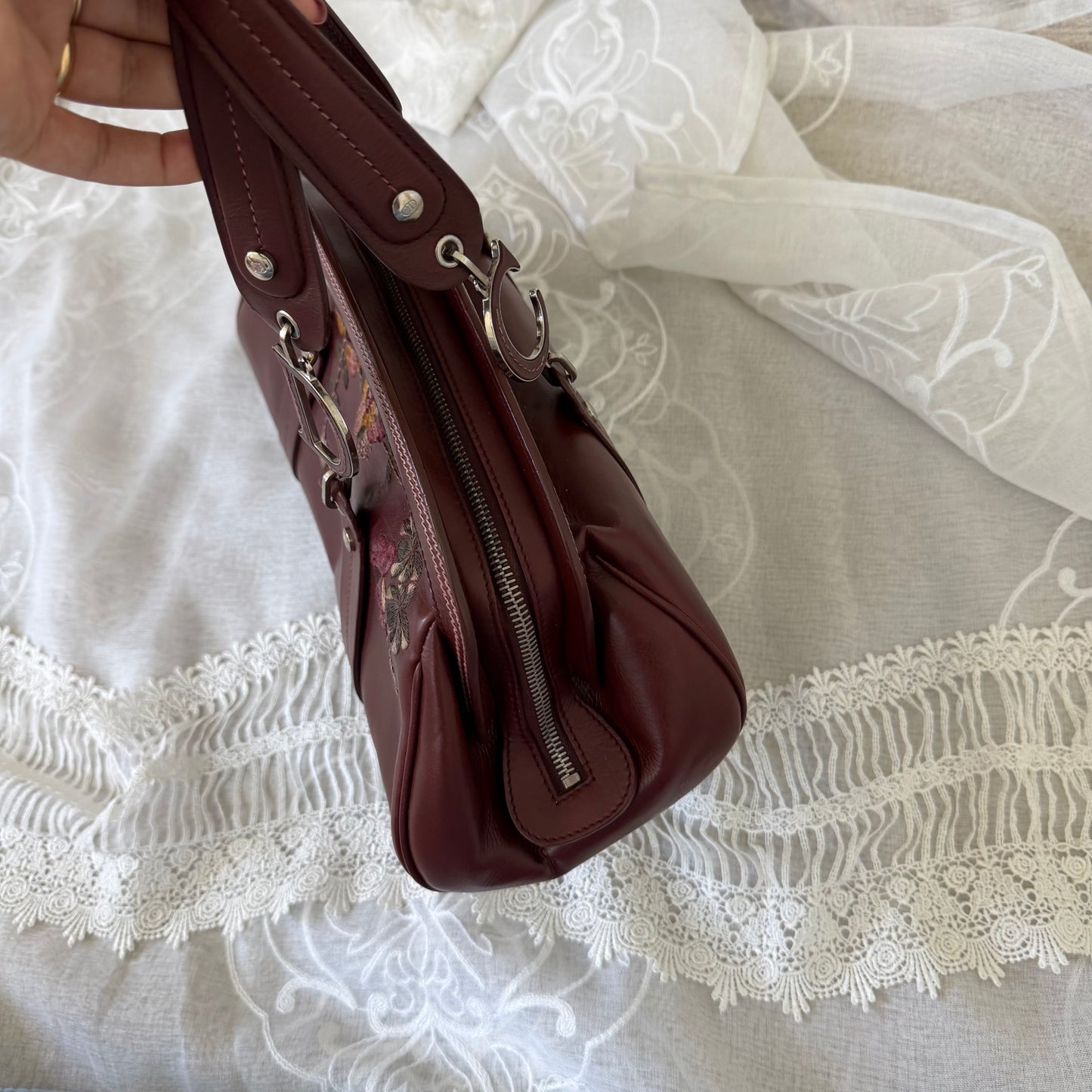 xovintage dior ultra rare embroidered leather floral bag - Uncategorized