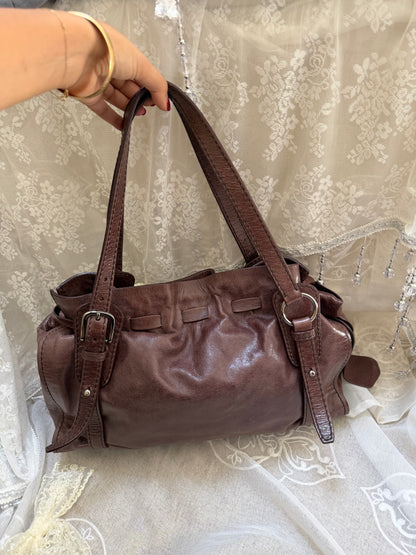 Miu Miu Vintage Chocolate Brown Vitello Lux Bow Shoulder Bag