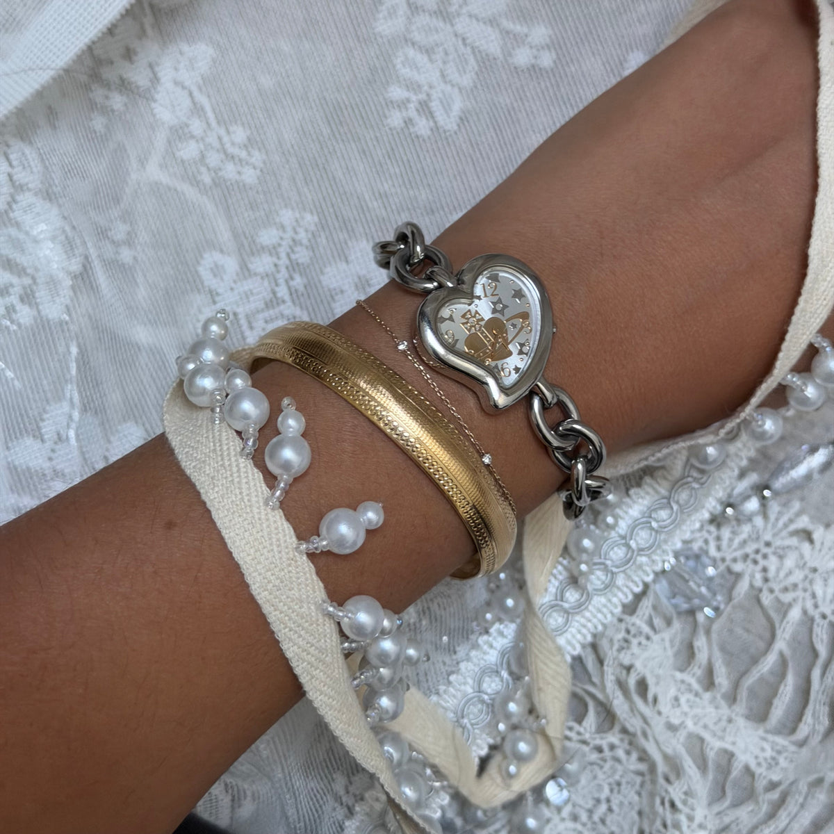 xovintage Vintage Vivienne Westwood Heart Orb Chain Bracelet Watch - Watches