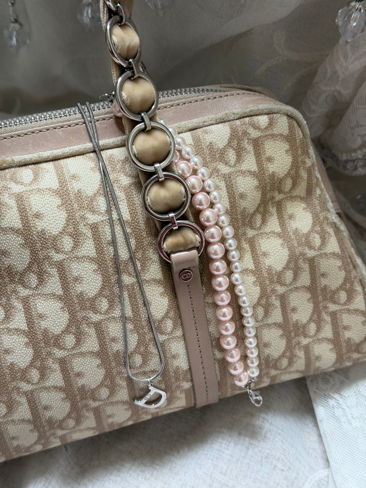 xovintage VINTAGE Dior Romantique Trotter Shoulder Bag with Floral Bow Detail - Handbags