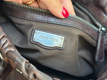 miu miu dark chocolate vintage vitello lux ruched bag