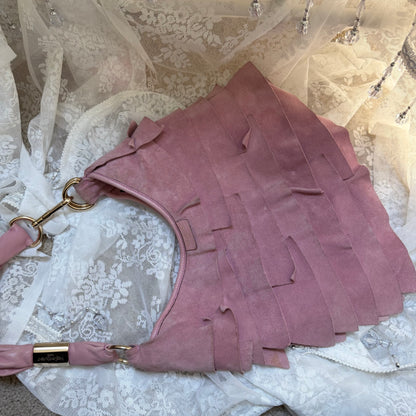 YVES SAINT LAURENT RIVE GAUCHE (TOM FORD ERA) VINTAGE PINK SUEDE SAINT-TROPEZ TIERED RUFFLE BAG