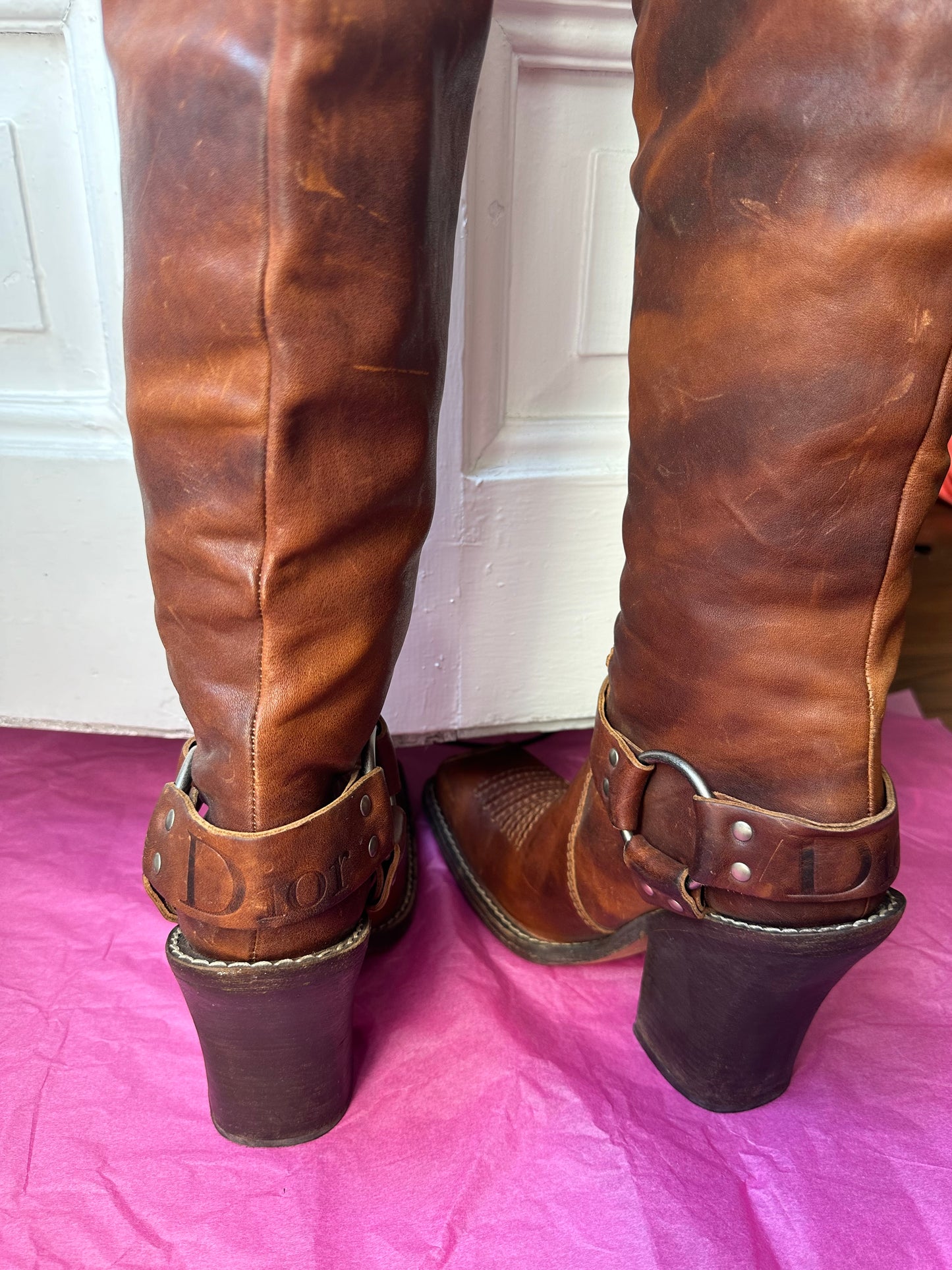 christian dior f/w 2006 galliano thigh high leather boots size 39.5