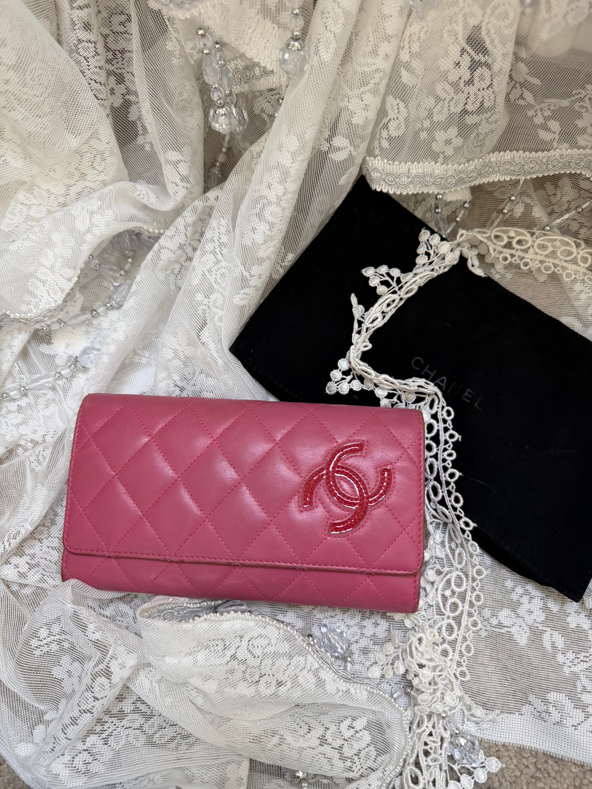 Chanel Vintage Cambon Wallet in Pink Quilted Leather