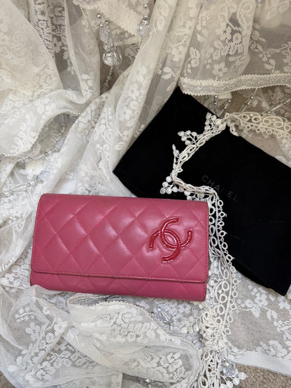 Chanel Vintage Cambon Wallet in Pink Quilted Leather