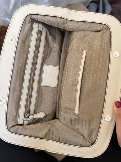 Prada VINTAGE Bianco Logo Jacquard Frame Satchel Bag