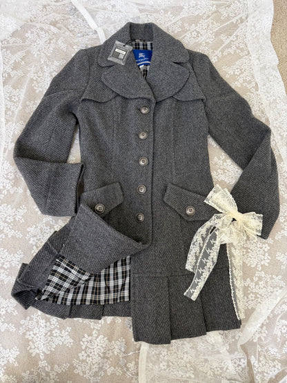 burberry blue label vintage grey cutesy pleated flirty dress coat (36, XS)