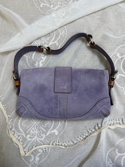 xovintage Vintage Coach Lavender Soho Suede Buckle Flap Shoulder Bag - Handbags