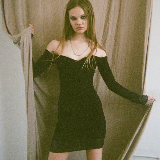 90s Supermodel Off-Shoulder Dress