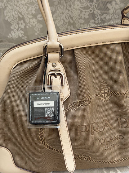 Prada VINTAGE Bianco Logo Jacquard Frame Satchel Bag